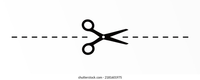 Scissors with dash cutout line. Dash perforated path. Sale coupone crop border. Vector illustration. Crop marks on voucher border.