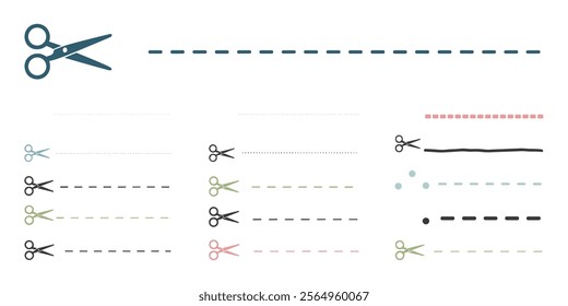  Scissors and Dashed Line Cutting Icon Set