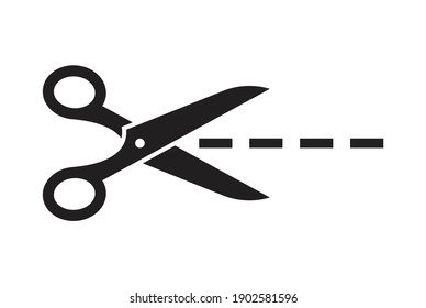 Scissors with dashed line simple icon, Isolated on white background, Vector illustration