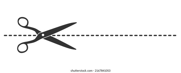 scissors and dashed perforation line symbol, vector illustration