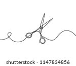Scissors. Desing element for barbershop. Continuous line drawing. Vector illustration.