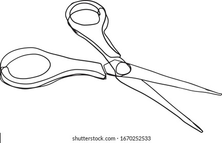 Scissors. Desing element for barbershop. Continuous line drawing. Vector illustration. Continuous one Line Drawing of Vector scissors icon. Isolated hand-drawn outline image on white background.