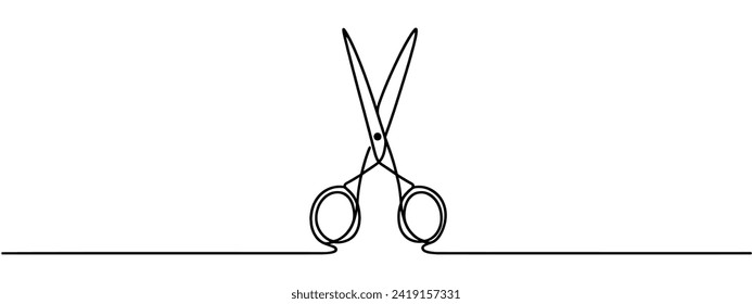 Scissors. Desing element for barbershop. Continuous line drawing. Vector illustration.