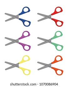 Schere mit unterschiedlichen Farbensätzen, realistische Vektorgrafik einzeln