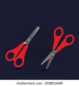 Scissors in different designs with its handle red color