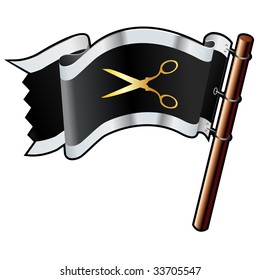 Scissors or DIY icon on black, silver, and gold vector flag good for use on websites, in print, or on promotional materials