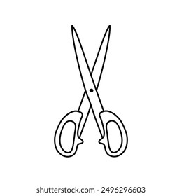 Scissors doodle icon. School stationery line art symbol. 