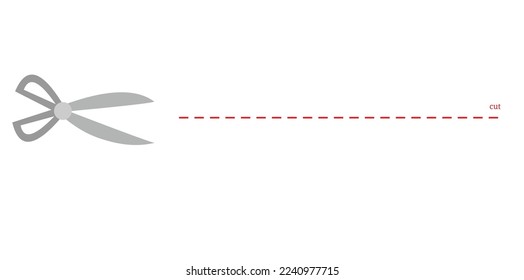 Tijeras con puntos. Tijeras negras aisladas en el fondo. Corta cupones. Corte de cinta. Elemento de separación. Tijeras con cinta para el diseño de la página de borde del tablero. Línea punteada en papel. Signo de diapositiva. Vec