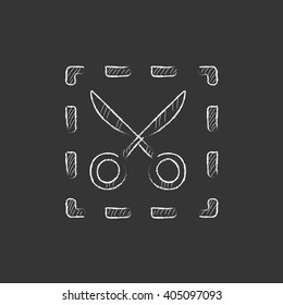Scissors with dotted lines. Drawn in chalk icon.