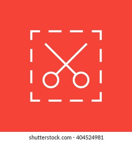Scissors with dotted lines line icon.