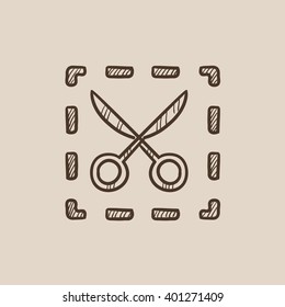 Tijeras con icono de esbozo de líneas punteadas.