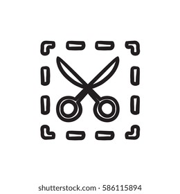 Scissors with dotted lines vector sketch icon isolated on background. Hand drawn Scissors with dotted lines icon. Scissors with dotted lines sketch icon for infographic, website or app.