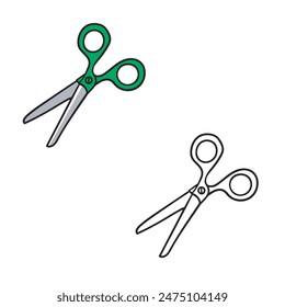 scissors drawing with line art style. Simple design outline style. Cartoon scissors isolated on white background. Vector illustration