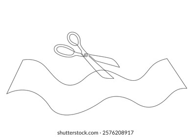 Scissors, drawn with continuous line in minimalism, abstract, craft tool, fabric cutting, one line, editable vector contour