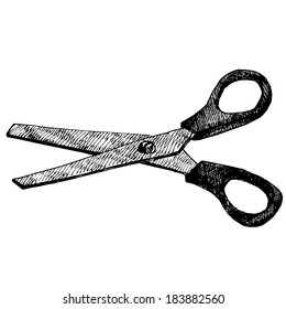 Scissors drawn in ink. Vector sketch.