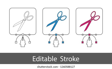 Scissors Element - Outline Styled Icon - Editable Stroke - Vector Illustration - Isolated On White Background