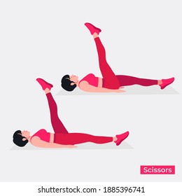 Scissors exercise, Women workout fitness, aerobic and exercises. Vector Illustration.