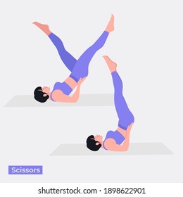 Scissors exercise, Women workout fitness, aerobic and exercises. Vector Illustration.