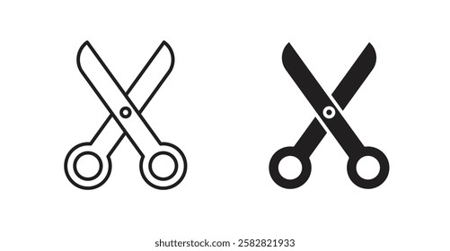 Scissors filled and outlined icons vectors on white background