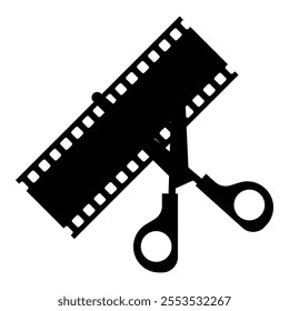 Scissors and Film Strip Icon for Editing and Cinema Themes