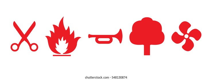 Scissors, Flame, Horn, Cotton and Fan icons