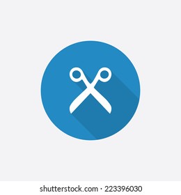 scissors Flat Blue Simple Icon with long shadow, isolated on white background  