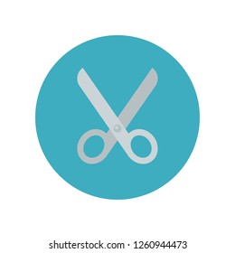 Scissors flat icon isolated on blue background. Simple sign symbol in flat style. Sewing elements Vector illustration for web and mobile design. 