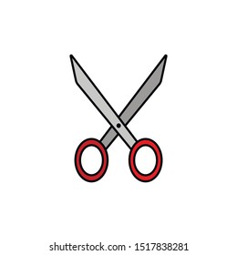 Scissors Flat Icon Isolated on White. Gray and red scissors flat icon, isolated on white background. Eps 10