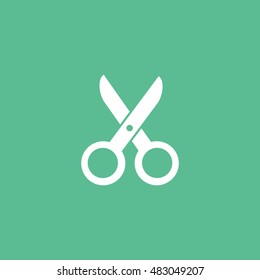 Scissors Flat Icon On Green Background