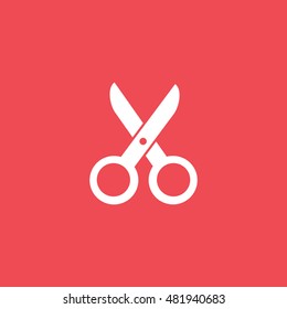 Scissors Flat Icon On Red Background