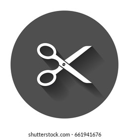 Scissors flat icon. Scissor vector illustration with long shadow.