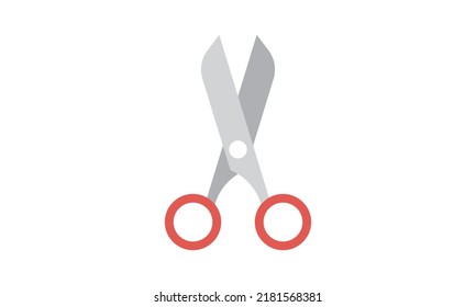 Tijeras un icono plano para la web. Sencillas tijeras rojas señalizan el diseño vectorial. Icono web de tijeras cortas aislado en blanco. Logo de las tijeras minimalistas. Concepto de escuela, cocina, oficina y artesanía hecha a mano