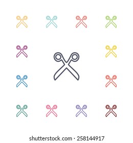 scissors flat icons set. Open colorful buttons 