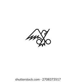 Tijeras y diseño de logotipo de pájaro volador.