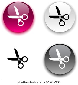 scissors glossy round vector buttons.
