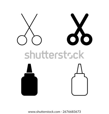Scissors and Glue Icons – Crafting and DIY Symbol in Solid and Line Style