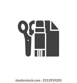 Scissors, glue, and paper vector icon. filled flat sign for mobile concept and web design. Craft Supplies glyph icon. Symbol, logo illustration. Vector graphics