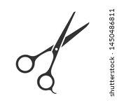 Scissors glyph icon. Haircutting shears. Cutting instrument with finger brace, tang. Hairdressing instrument. Professional hairstyling. Silhouette symbol. Negative space. Vector isolated illustration