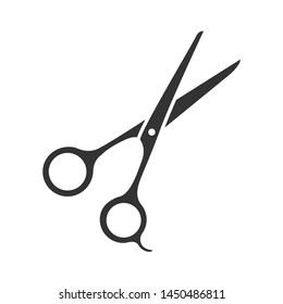 Scissors glyph icon. Haircutting shears. Cutting instrument with finger brace, tang. Hairdressing instrument. Professional hairstyling. Silhouette symbol. Negative space. Vector isolated illustration