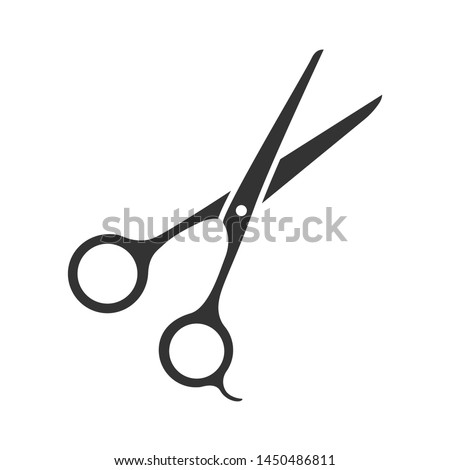 Scissors glyph icon. Haircutting shears. Cutting instrument with finger brace, tang. Hairdressing instrument. Professional hairstyling. Silhouette symbol. Negative space. Vector isolated illustration Stockfoto © 
