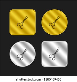 Scissors gold and silver metallic coin logo icon design