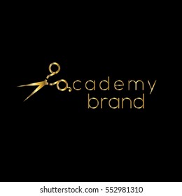Scissors golden  vector logo design template. Hair salon logo with scissors / vector illustration