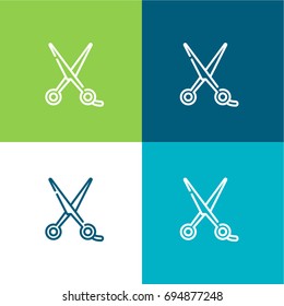 Schere, grün und blau, minimales Symbol oder Logo-Design
