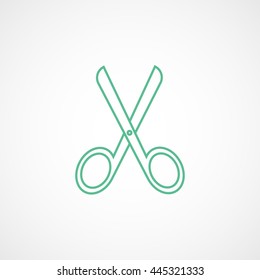 Scissors Green Line Icon On White Background