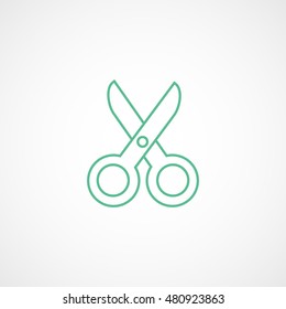 Scissors Green Line Icon On White Background