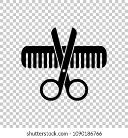 Scissors and hair brush. Crossed tools of barber. On transparent background.