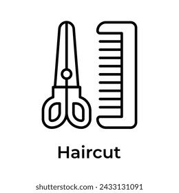 Scissors and hair comb showing concept icon of haircut in trendy style