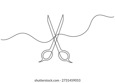 Tijeras y herramienta de corte de cabello en estilo de arte continuo de una línea sobre fondo blanco