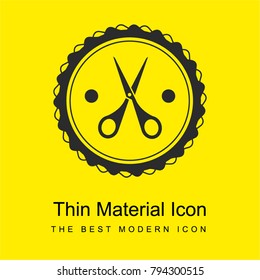 Scissors in a hair salon badge bright yellow material minimal icon or logo design