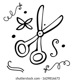 Scissors hair Vector illustration on transparent backgrounds. Cartoon illustration vector. Black and white. Vector illustration on transparent backgrounds.